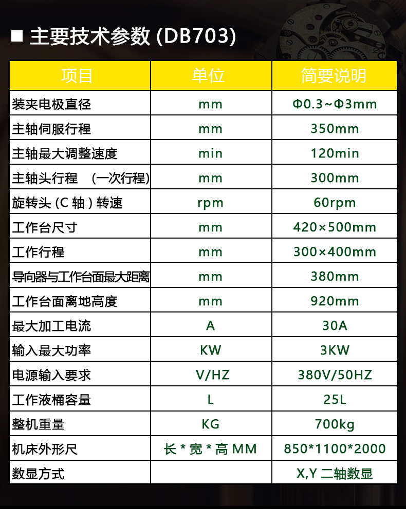 DB703電火花穿孔機技術(shù)參數(shù)